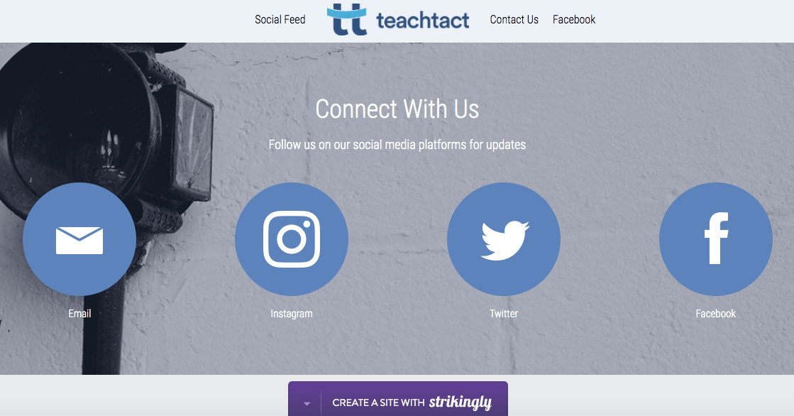 Strikingly user's website showing social media icons linked to social media profiles Strikingly user's website showing social media icons linked to social media profiles